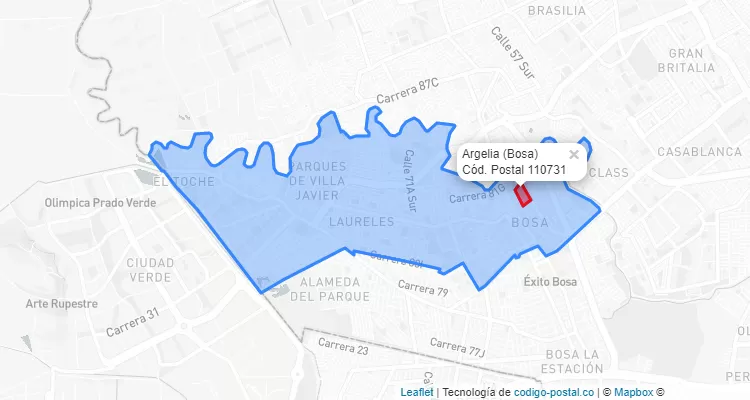 ZIP Code Locality Argelia  in Bosa, Bogotá