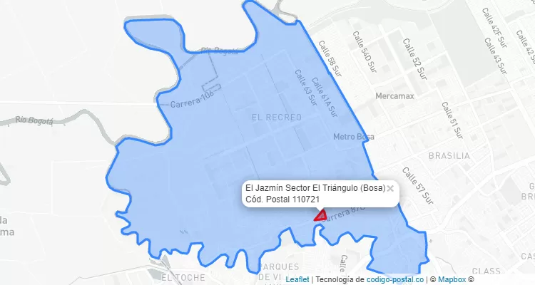 Código Postal Barrio El Jazmín Sector El Triángulo en Bosa, Bogotá