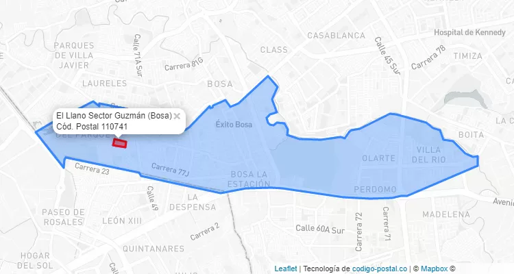 ZIP Code Locality El Llano Sector Guzmán in Bosa, Bogotá