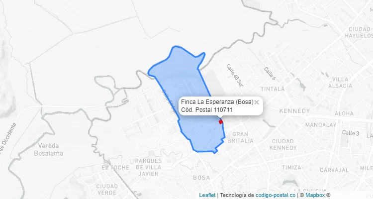 ZIP Code Locality Finca La Esperanza in Bosa, Bogotá