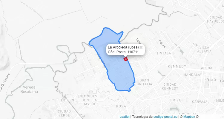 ZIP Code Locality La Arboleda in Bosa, Bogotá