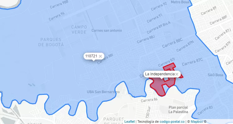 ZIP Code Locality La Independencia in Bosa, Bogotá