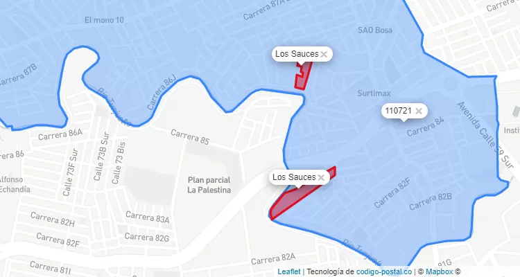 ZIP Code Locality Los Sauces in Bosa, Bogotá