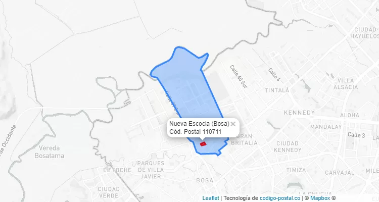 ZIP Code Locality Nueva Escocia in Bosa, Bogotá