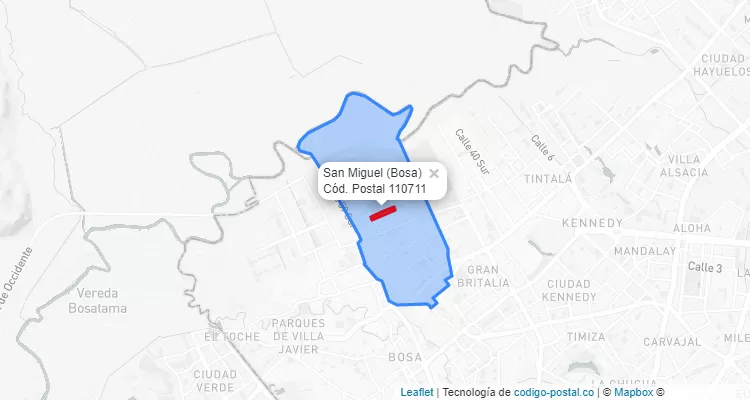 ZIP Code Locality San Miguel in Bosa, Bogotá