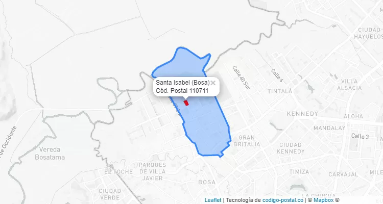ZIP Code Locality Santa Isabel in Bosa, Bogotá
