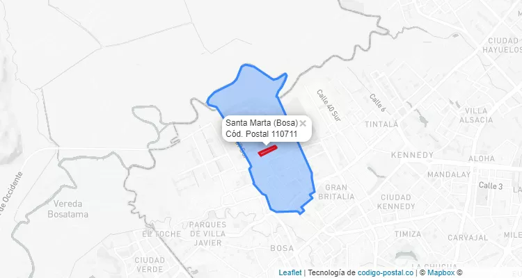 ZIP Code Locality Santa Marta in Bosa, Bogotá