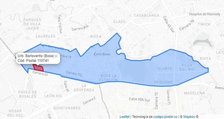 ZIP Code Locality Urb. Barlovento in Bosa, Bogotá