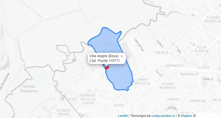 ZIP Code Locality Villa Alegre in Bosa, Bogotá