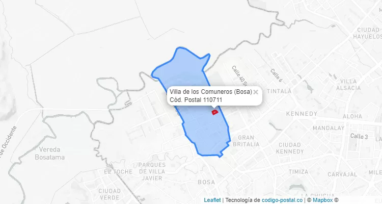 Código Postal Barrio Villa de los Comuneros en Bosa, Bogotá