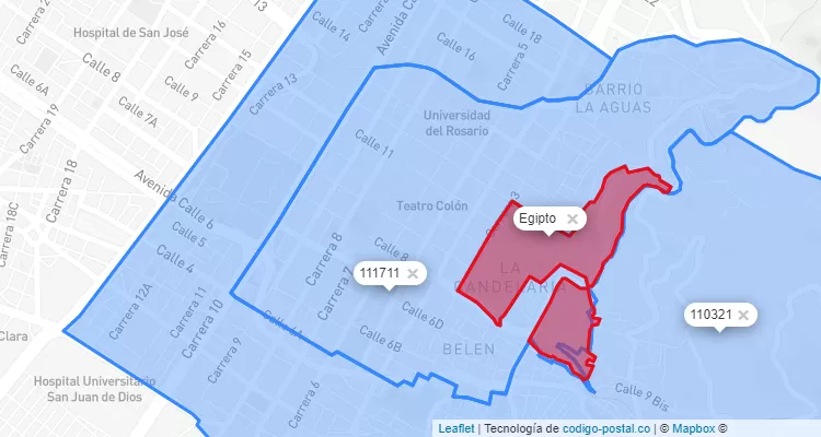 ZIP Code Locality Egipto in Candelaria, Bogotá