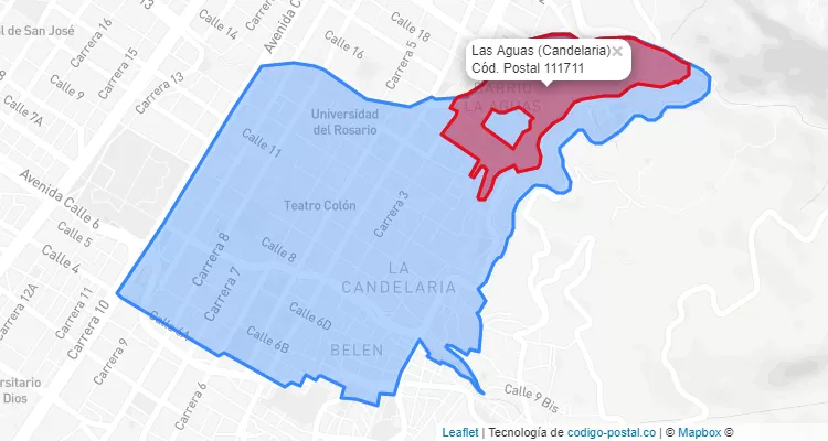 ZIP Code Locality Las Aguas  in Candelaria, Bogotá