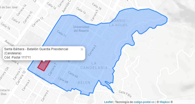 ZIP Code Locality Santa Bárbara - Batallón Guardia Presidencial in Candelaria, Bogotá