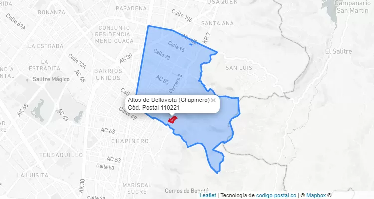 Código Postal Barrio Altos de Bellavista en Chapinero, Bogotá