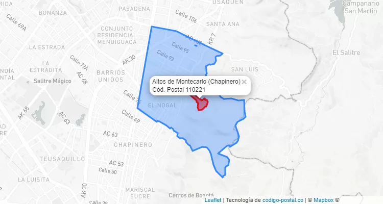 Código Postal Barrio Altos de Montecarlo en Chapinero, Bogotá