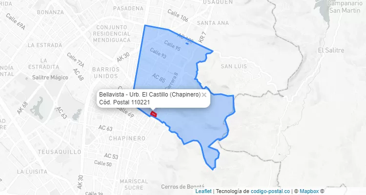 Código Postal Barrio Bellavista - Urb. El Castillo en Chapinero, Bogotá