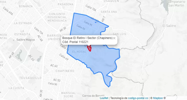 Código Postal Barrio Bosque El Retiro I Sector en Chapinero, Bogotá