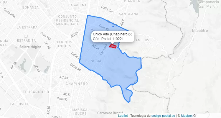 CEP Bairro Chico Alto em Chapinero, Bogotá