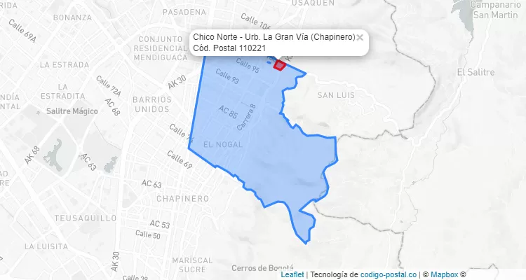 Código Postal Barrio Chico Norte - Urb. La Gran Vía en Chapinero, Bogotá