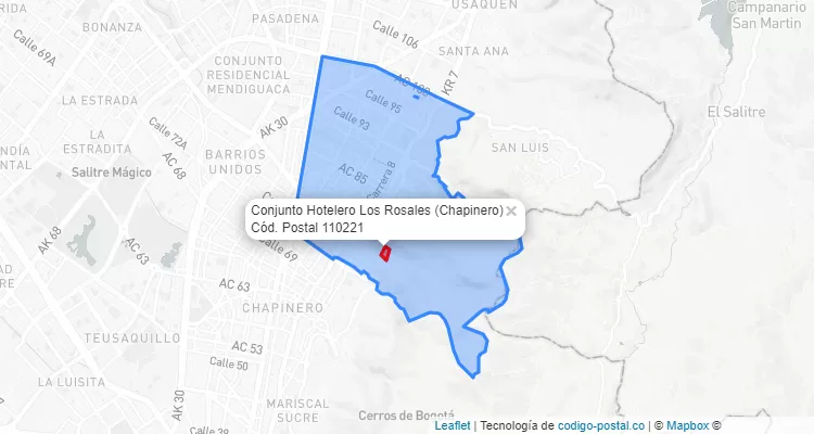 Código Postal Barrio Conjunto Hotelero Los Rosales en Chapinero, Bogotá