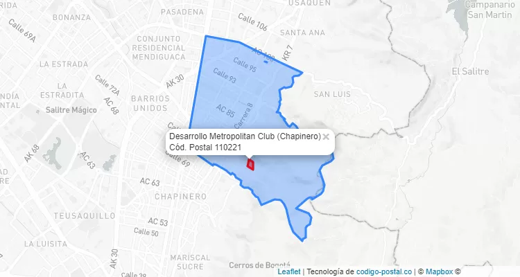 Código Postal Barrio Desarrollo Metropolitan Club en Chapinero, Bogotá