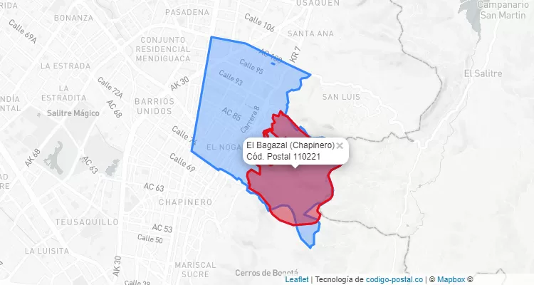 Código Postal Barrio El Bagazal en Chapinero, Bogotá
