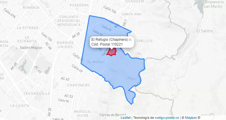 ZIP Code Locality El Refugio in Chapinero, Bogotá
