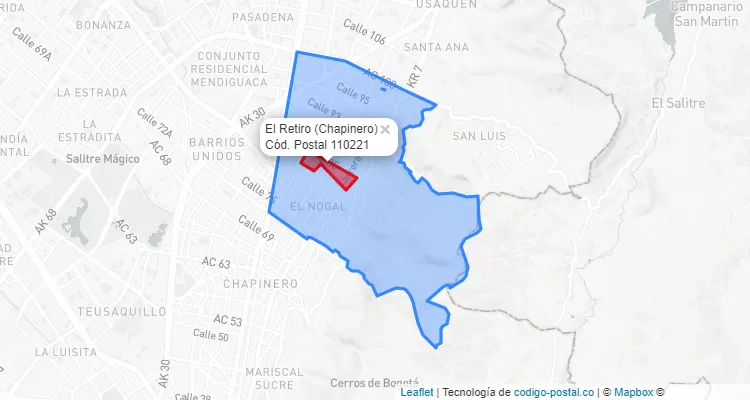 CEP Bairro El Retiro em Chapinero, Bogotá