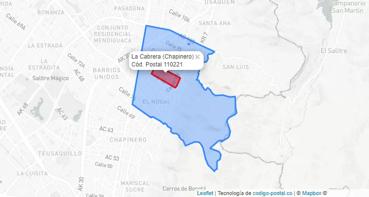 Código Postal Barrio La Cabrera en Chapinero, Bogotá