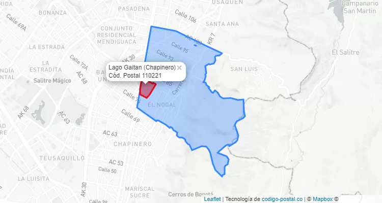 Código Postal Barrio Lago Gaitan en Chapinero, Bogotá