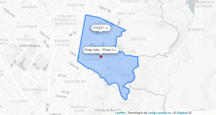 Código Postal Barrio Pinar Alto - Pinar II en Chapinero, Bogotá