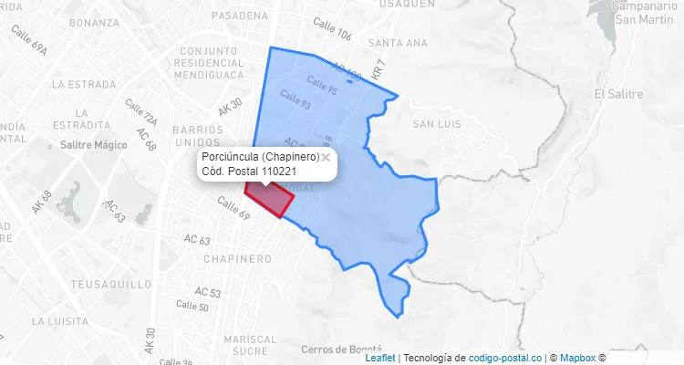 Código Postal Barrio Porciúncula en Chapinero, Bogotá