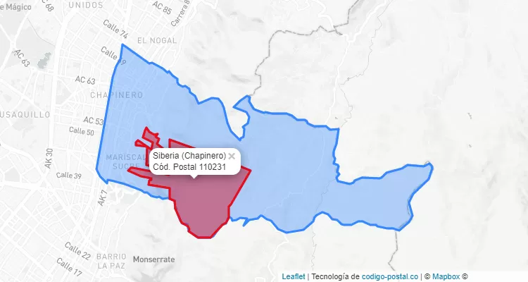 ZIP Code Locality Siberia in Chapinero, Bogotá