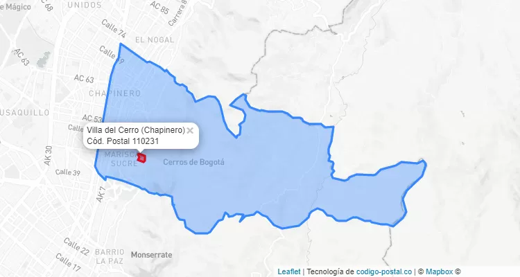 Código Postal Barrio Villa del Cerro en Chapinero, Bogotá