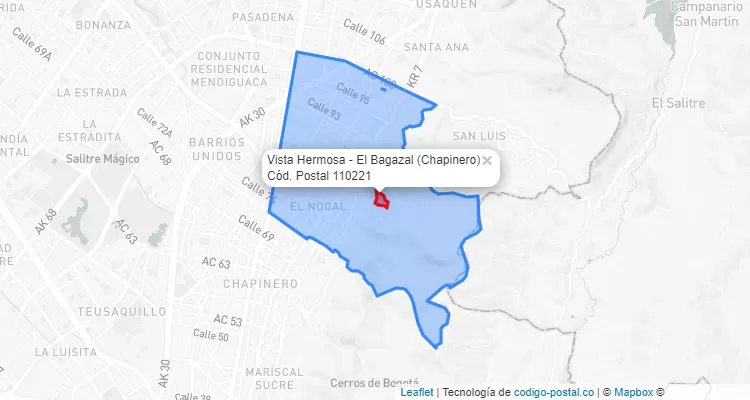 Código Postal Barrio Vista Hermosa - El Bagazal en Chapinero, Bogotá