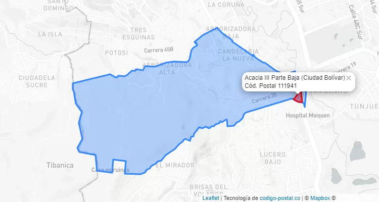 ZIP Code Locality Acacia III Parte Baja in Ciudad Bolívar, Bogotá