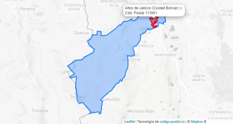Código Postal Barrio Altos de Jalisco en Ciudad Bolívar, Bogotá