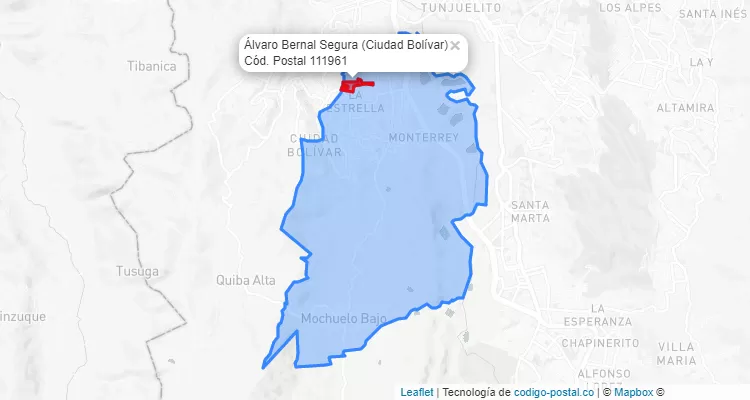 Código Postal Barrio Álvaro Bernal Segura en Ciudad Bolívar, Bogotá