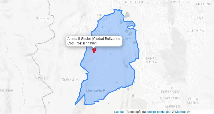 Código Postal Barrio Arabia II Sector en Ciudad Bolívar, Bogotá