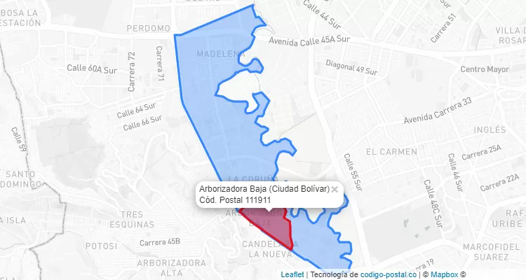 Código Postal Barrio Arborizadora Baja en Ciudad Bolívar, Bogotá