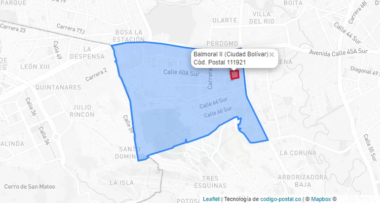 Código Postal Barrio Balmoral II en Ciudad Bolívar, Bogotá