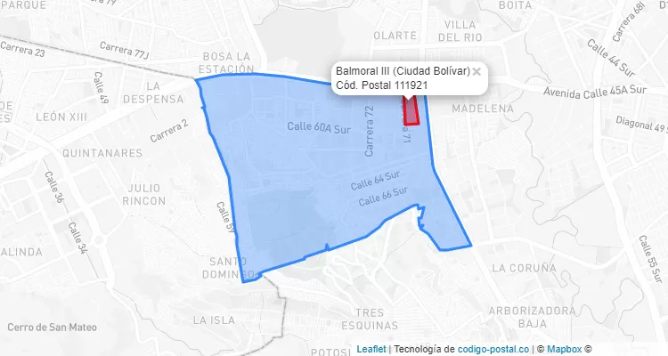 Código Postal Barrio Balmoral III en Ciudad Bolívar, Bogotá