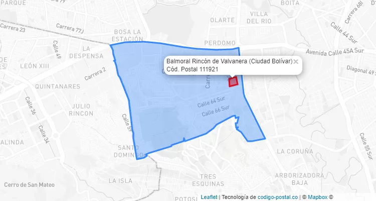 Código Postal Barrio Balmoral Rincón de Valvanera en Ciudad Bolívar, Bogotá