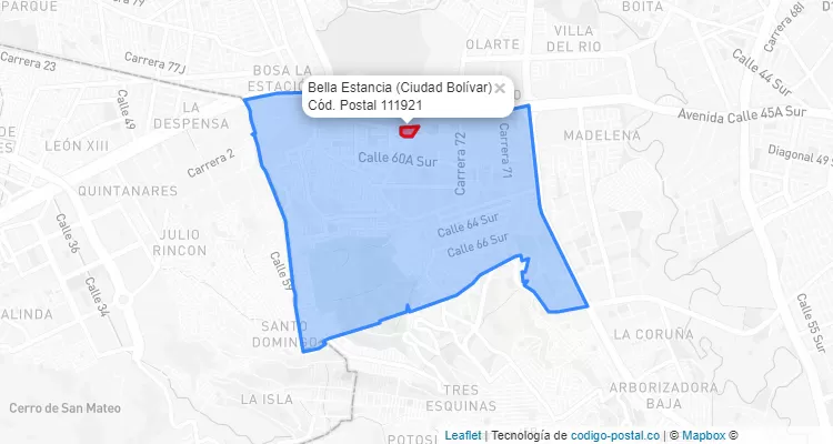 Código Postal Barrio Bella Estancia en Ciudad Bolívar, Bogotá