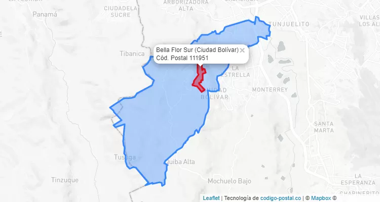 ZIP Code Locality Bella Flor Sur in Ciudad Bolívar, Bogotá