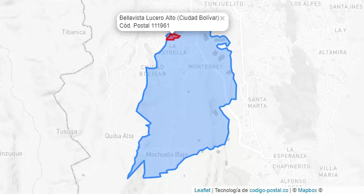 Código Postal Barrio Bellavista Lucero Alto en Ciudad Bolívar, Bogotá