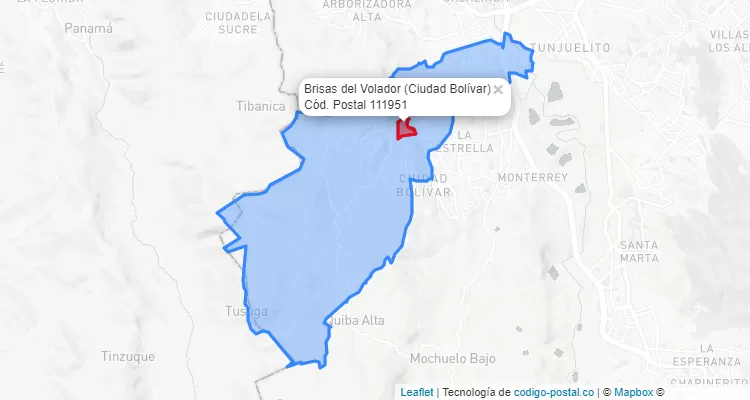 ZIP Code Locality Brisas del Volador in Ciudad Bolívar, Bogotá