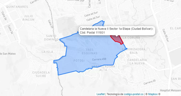 Código Postal Barrio Candelaria la Nueva II Sector 1a Etapa en Ciudad Bolívar, Bogotá