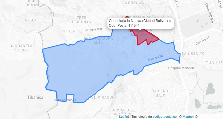 Código Postal Barrio Candelaria la Nueva en Ciudad Bolívar, Bogotá