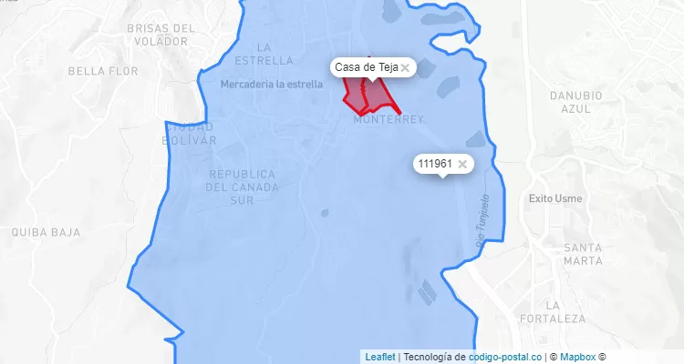 Código Postal Barrio Casa de Teja en Ciudad Bolívar, Bogotá